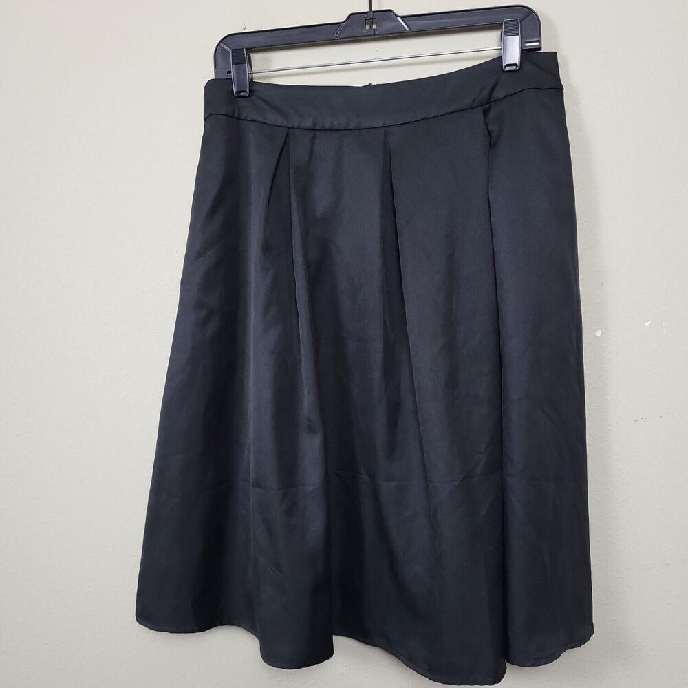 Yige Womens Black Pleated Knee Length Back‎ Zip A Line Skirt Size 10